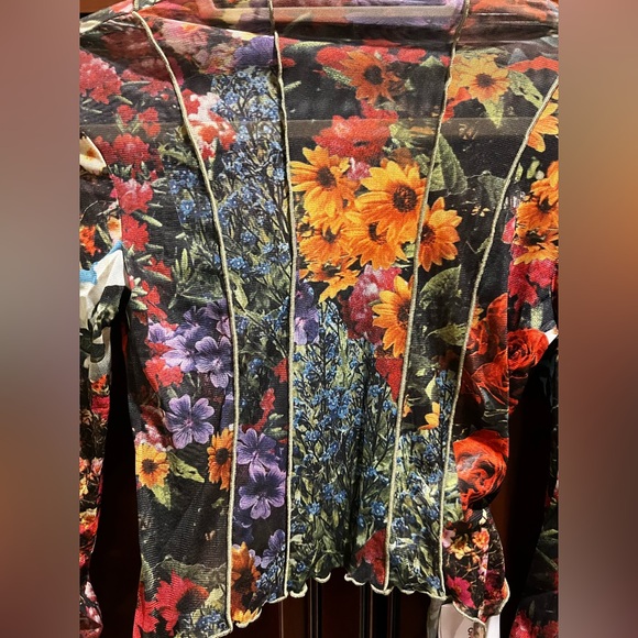Urban Revivo Floral Mesh Long Sleeve Top Sheer Y2K - XS - Picture 5 of 7